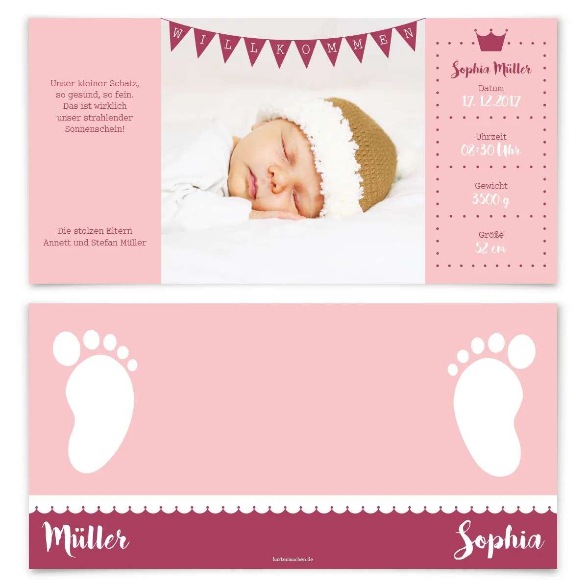 Geburtskarten - Fußabdrücke in Rosa