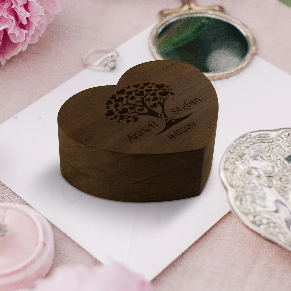 Hochzeit Herz Ringbox Kebony Holz - Herzbaum