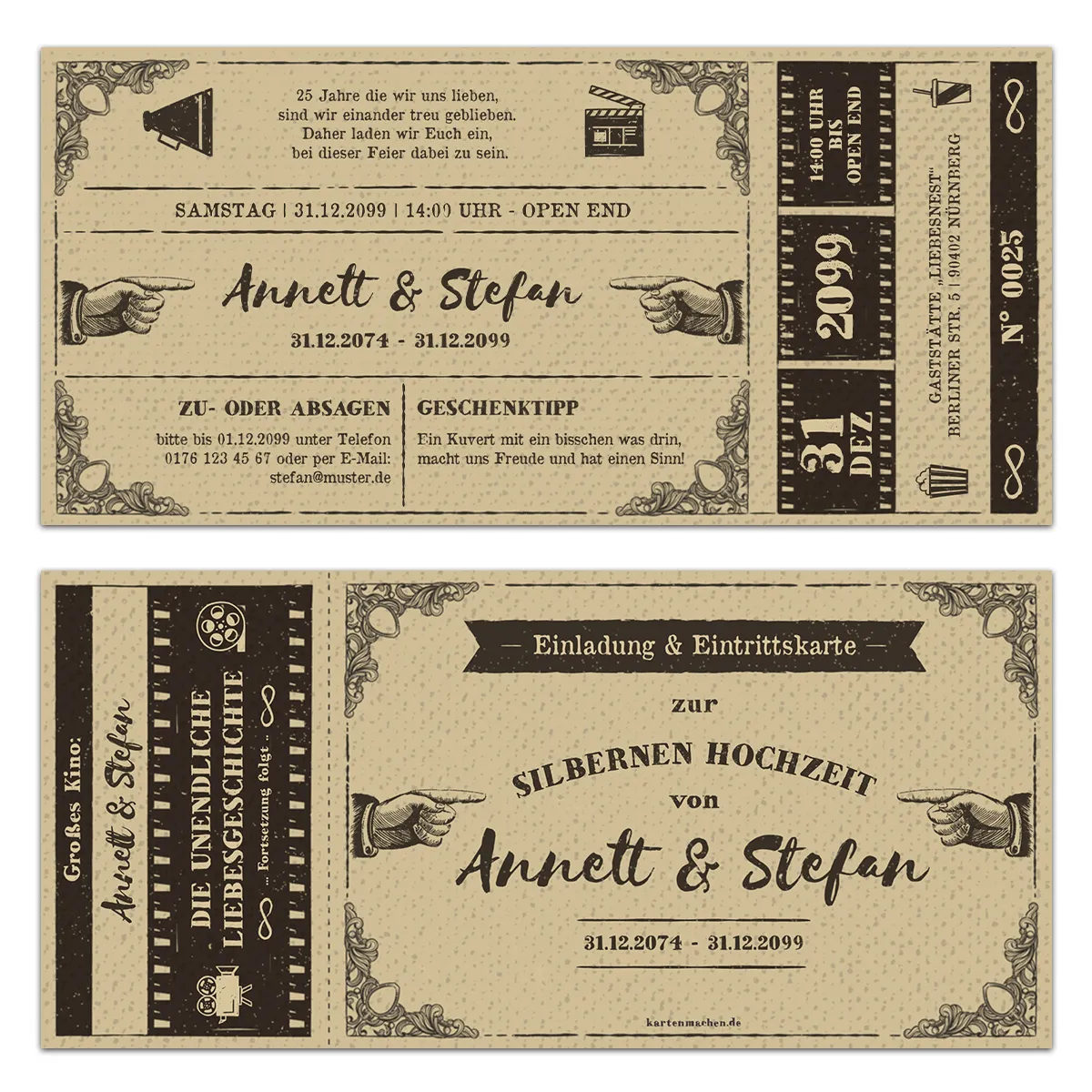 Hochzeitseinladungen Silberhochzeit - Vintage Kinoticket