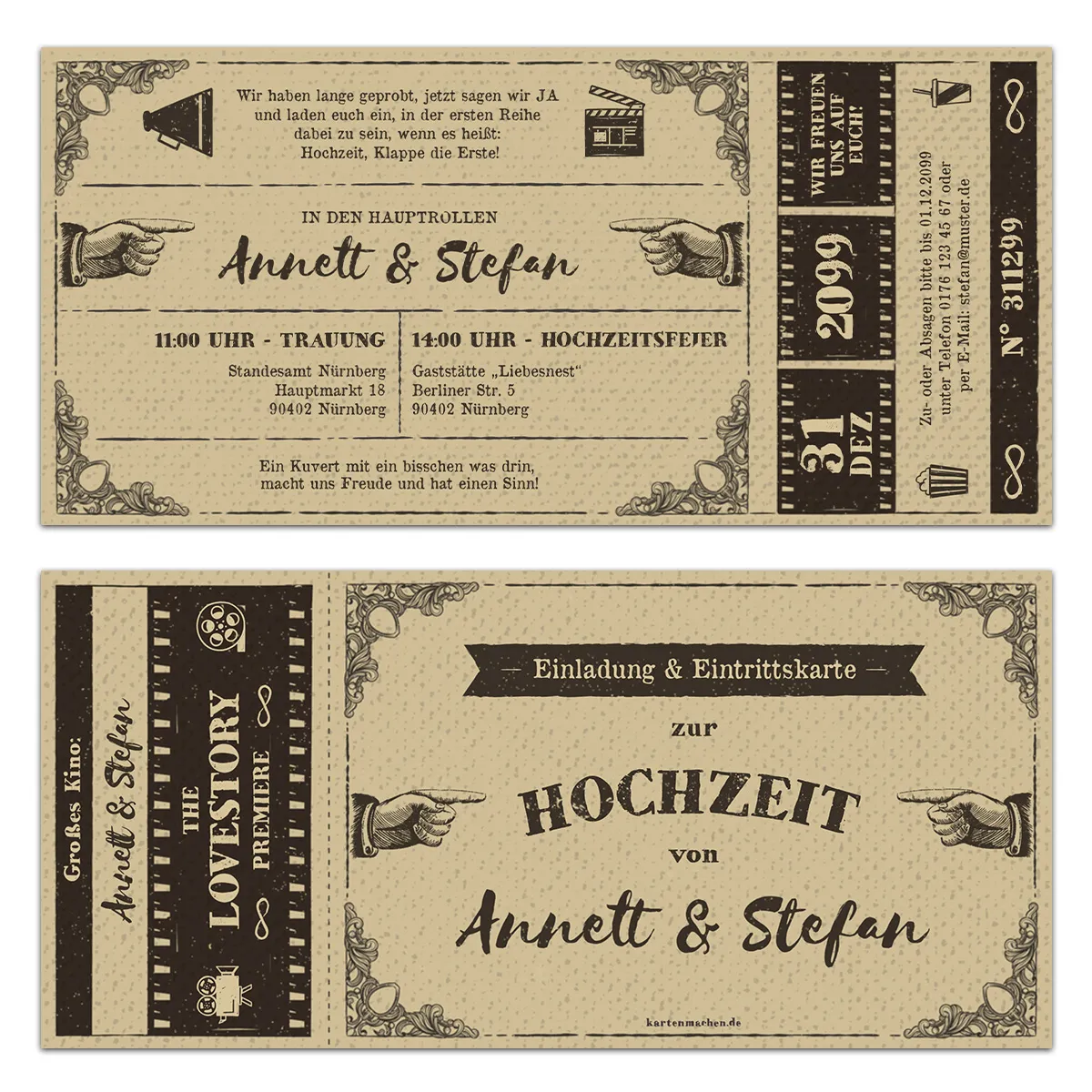 Hochzeitseinladungen - Vintage Kinoticket