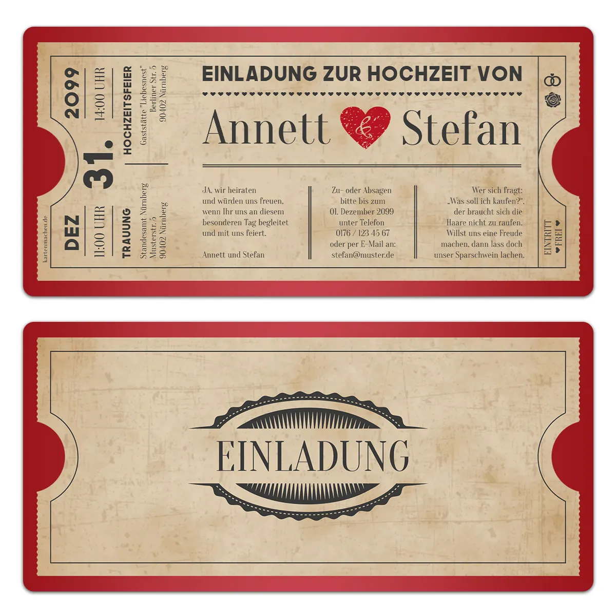 Hochzeit Einladungskarten - Vintage Herz