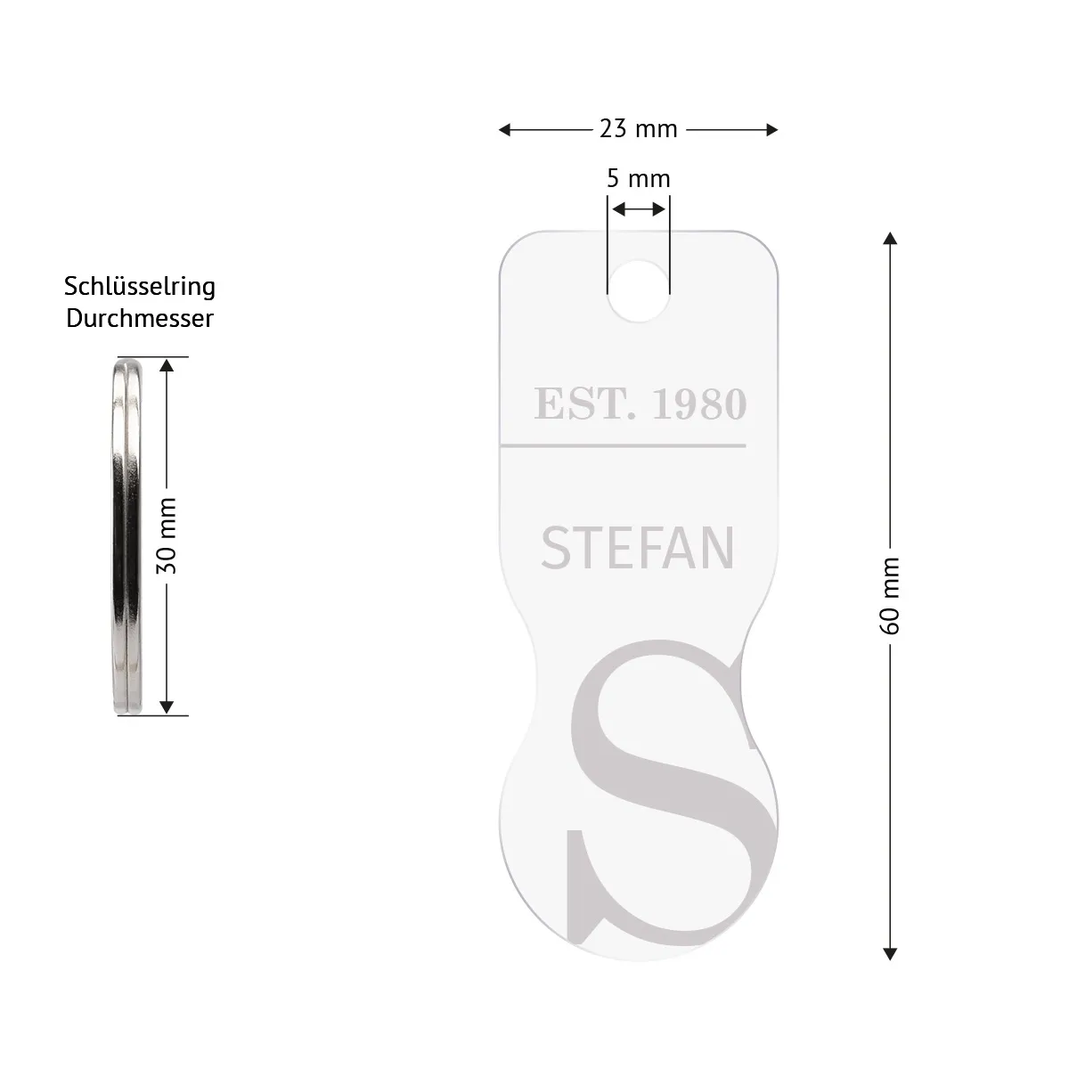 Personalisierter Acrylglas Einkaufswagenlöser Schlüsselanhänger - Schlichte Initialen