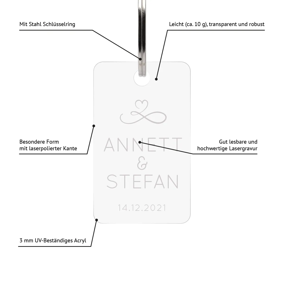 Personalisierter Acrylglas Schlüsselanhänger als Rechteck - Unendlichkeit