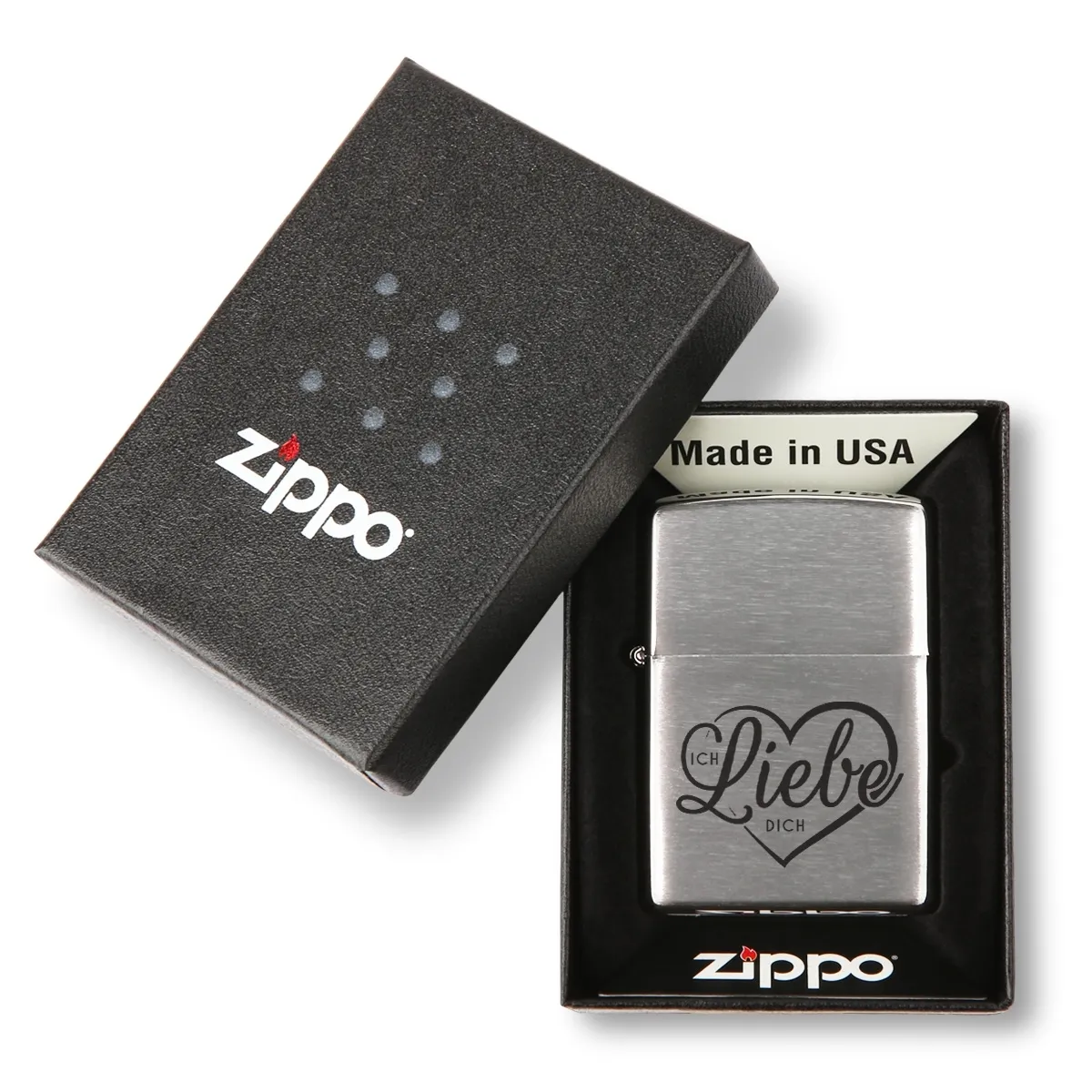 Zippo Sturmfeuerzeug Chrom - Herz Ich Liebe Dich